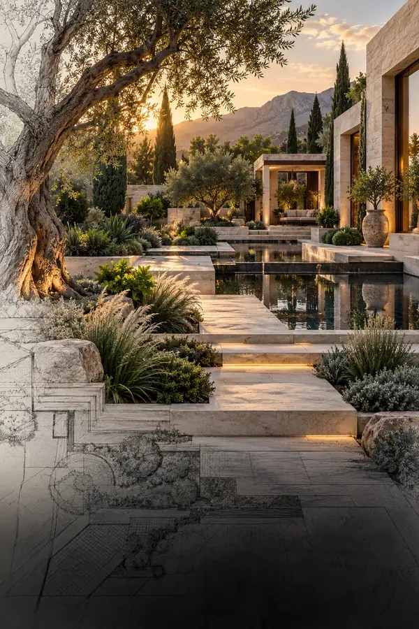 طراحی محوطه، ترکیب تصویر واقعی و اسکچ معماری